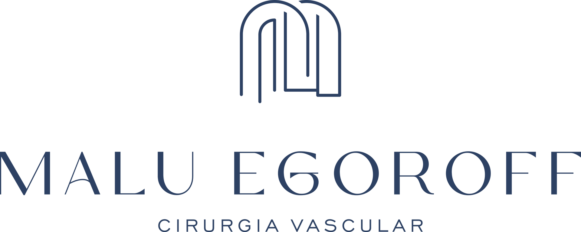 Logotipo para Malu Egoroff, com um desenho estilizado em arco e o texto 