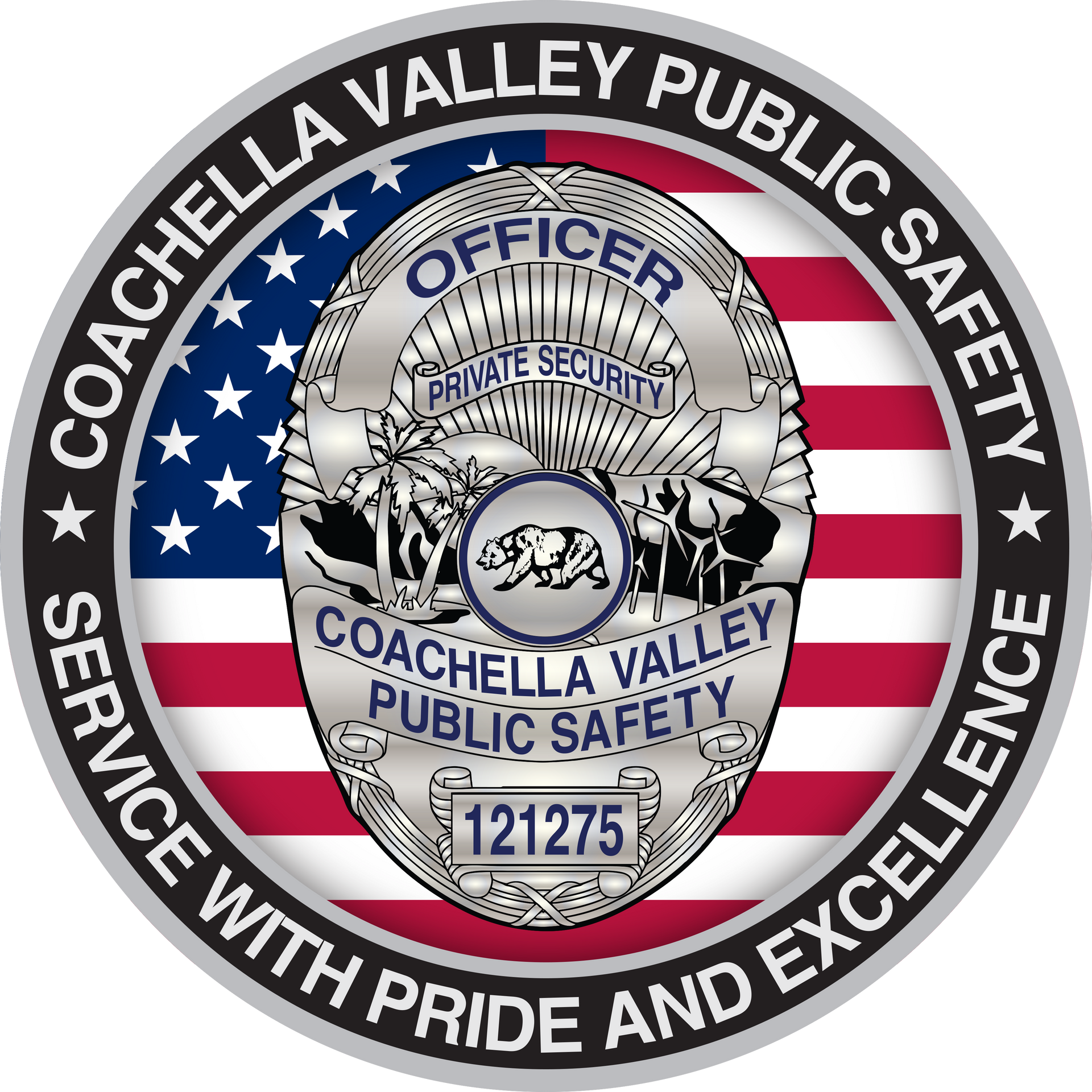 A blue and white logo for coachella valley public safety