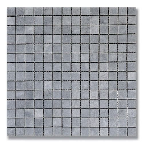 Gray square mosaic tile with dark grout.