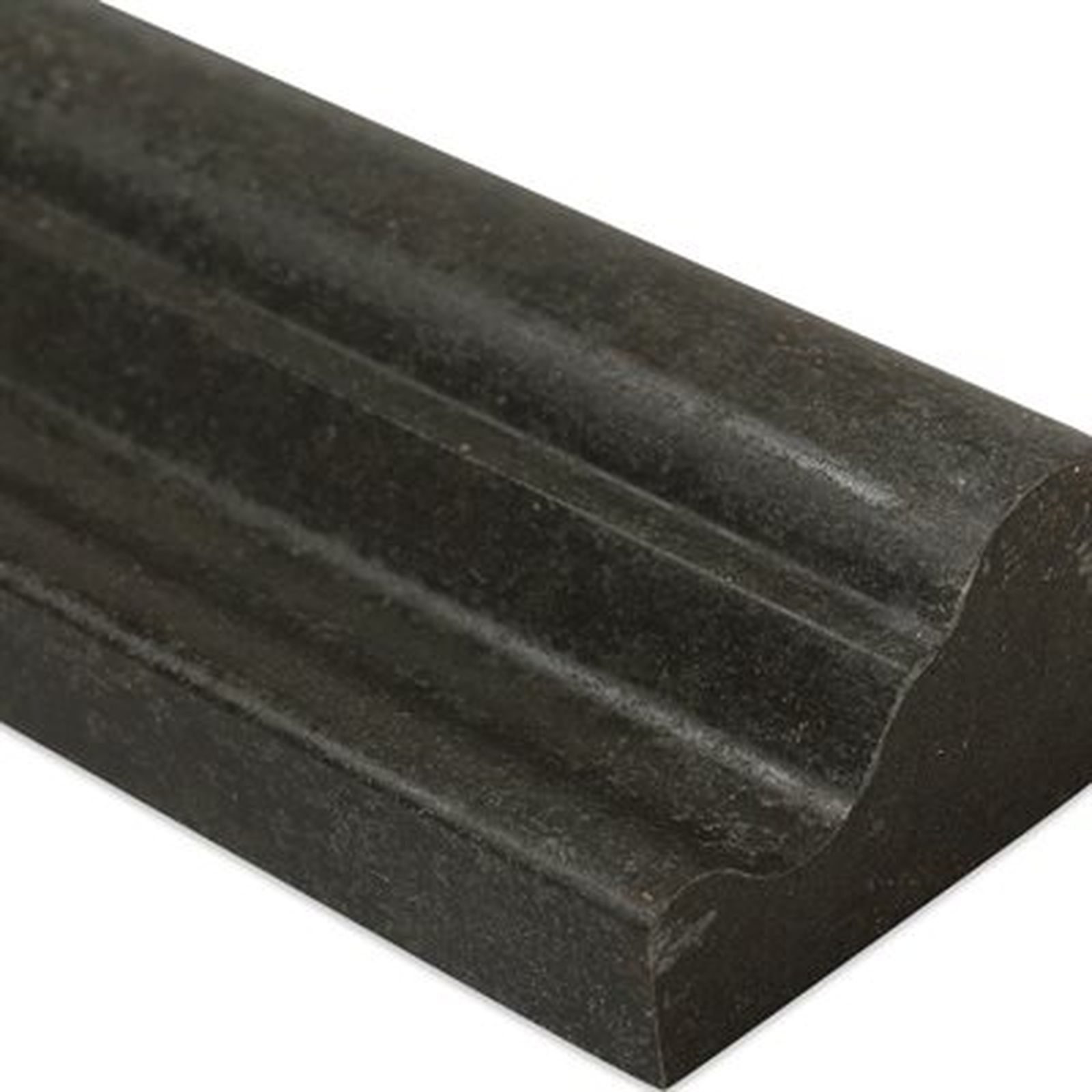 Dark gray marble molding with decorative grooves.