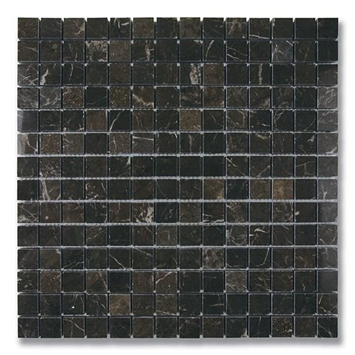 Dark brown and tan square mosaic tile pattern.