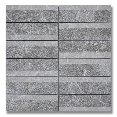 Gray stone tiles with horizontal stripes, for a wall or surface.