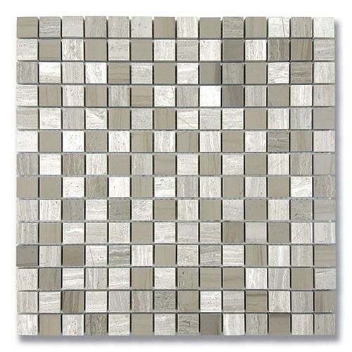 Square mosaic tile with alternating light and dark beige squares.