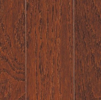 Dark reddish-brown hardwood floor with vertical wood grain.