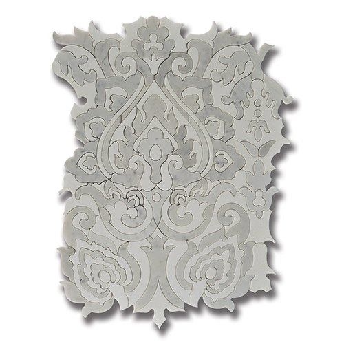 Gray marble mosaic with intricate floral and scroll design.