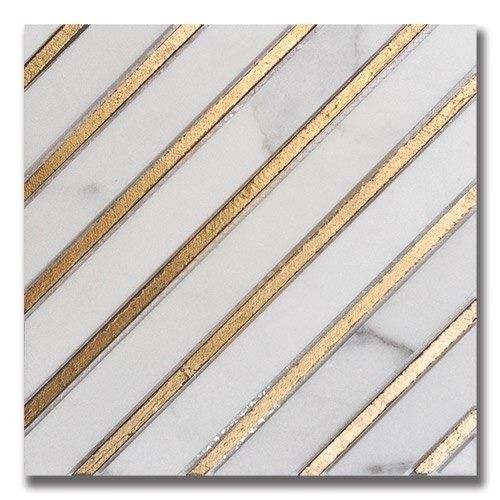 White tile with diagonal gold stripes.