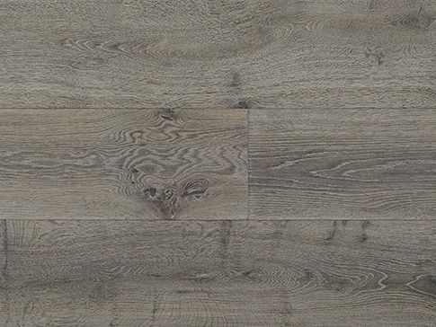 Gray wood-look flooring with prominent wood grain texture.