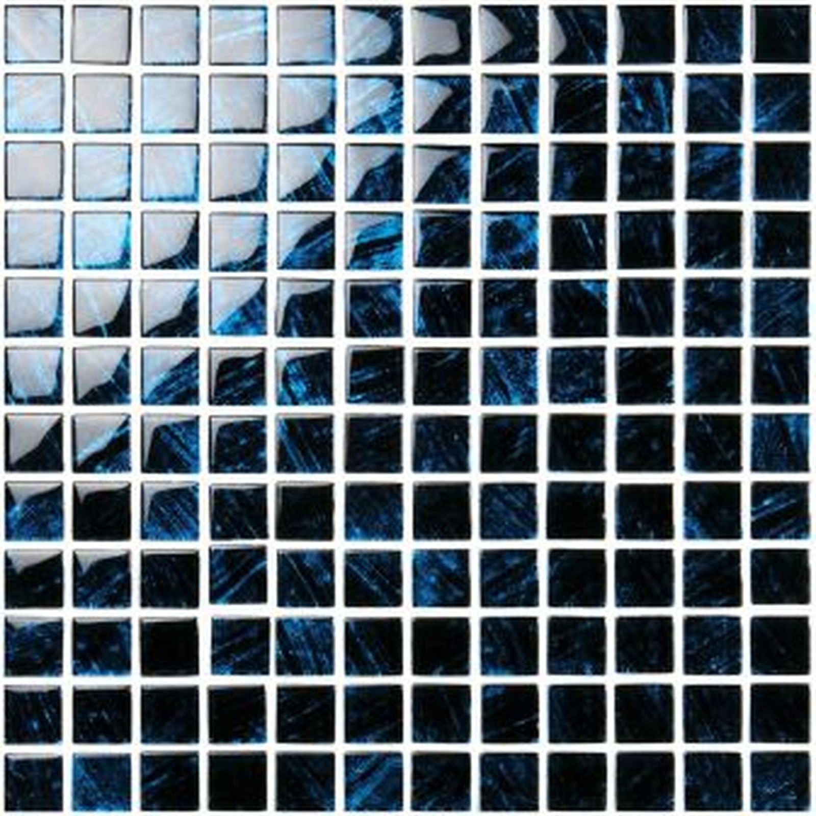 Blue and white square tile mosaic, gradient from light to dark.