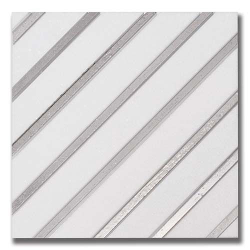 White square tile with diagonal silver stripes.