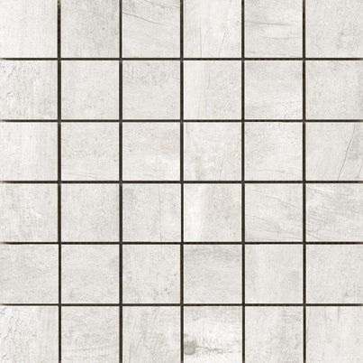 White square tiles with dark gray grout lines, forming a grid pattern.