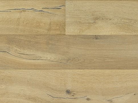 Light brown wood-look flooring with grain details and knots.