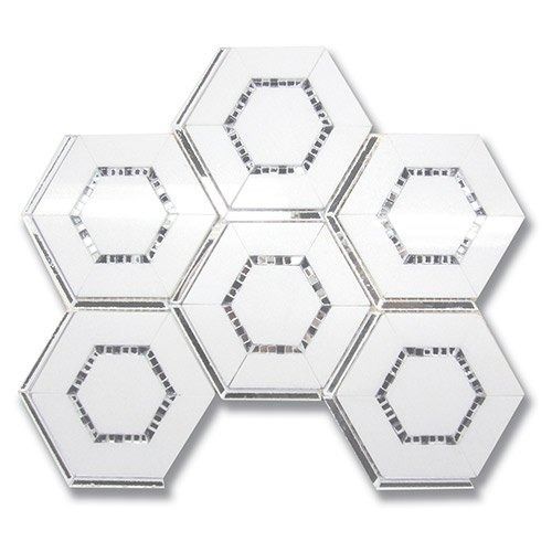 Seven white hexagonal tiles with inner patterned detail arranged in a cluster.