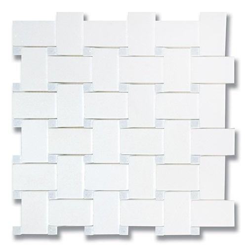 White woven tile pattern. Rectangular tiles overlap in a basketweave design.