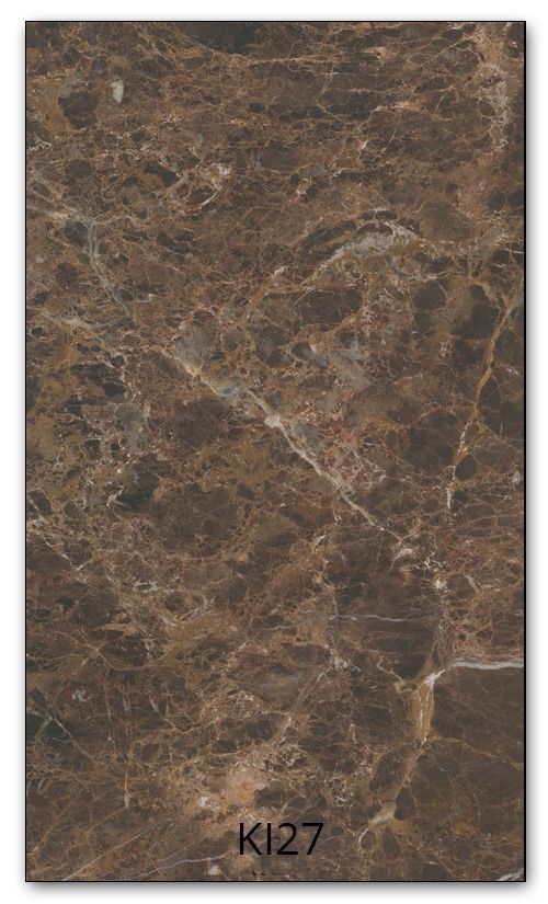 Dark brown marble slab with light veins and "K127" label.