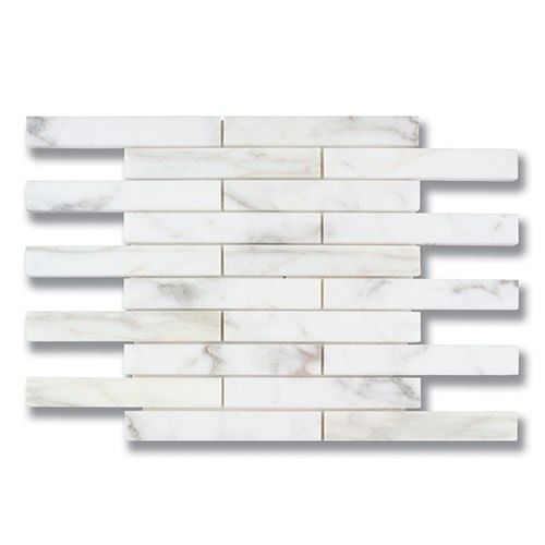 White marble tile mosaic in a brick pattern.