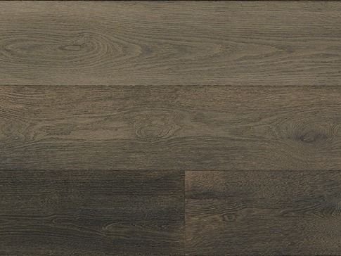 Dark gray wood-look flooring with prominent grain patterns.