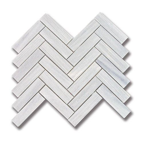 Herringbone pattern tile in shades of white and gray.
