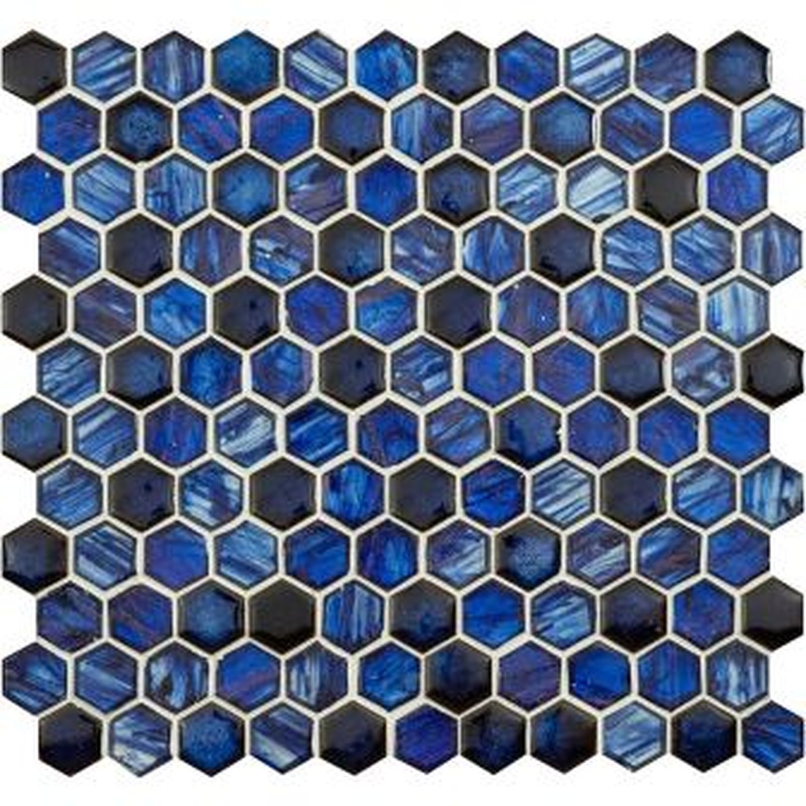 Blue and black honeycomb tile mosaic.