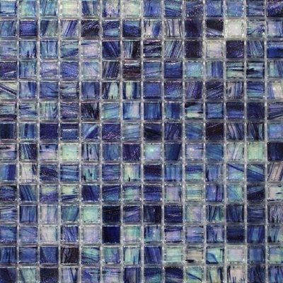 Blue mosaic tile with various shades and shimmering effect.