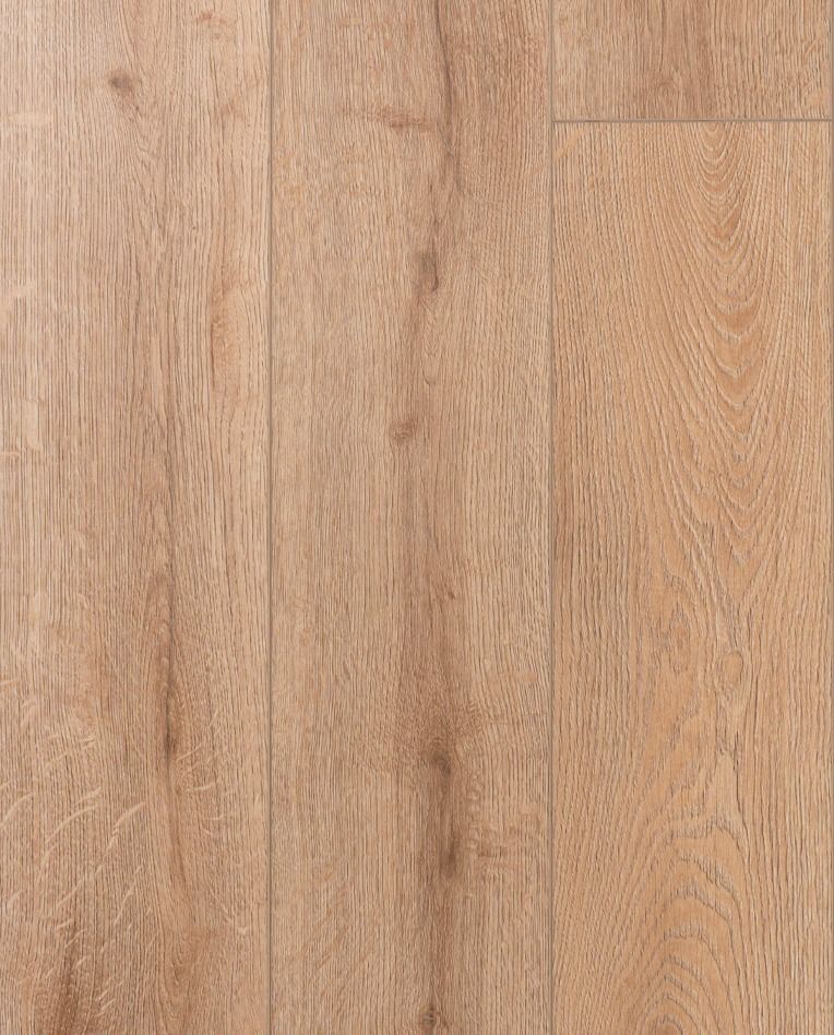 Light brown wood flooring with vertical planks.