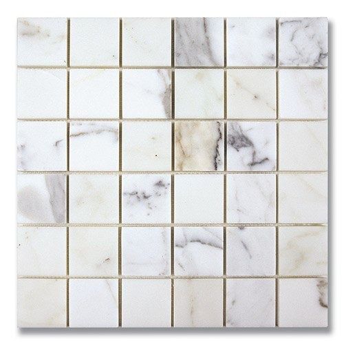 White marble mosaic tile with gray veining.