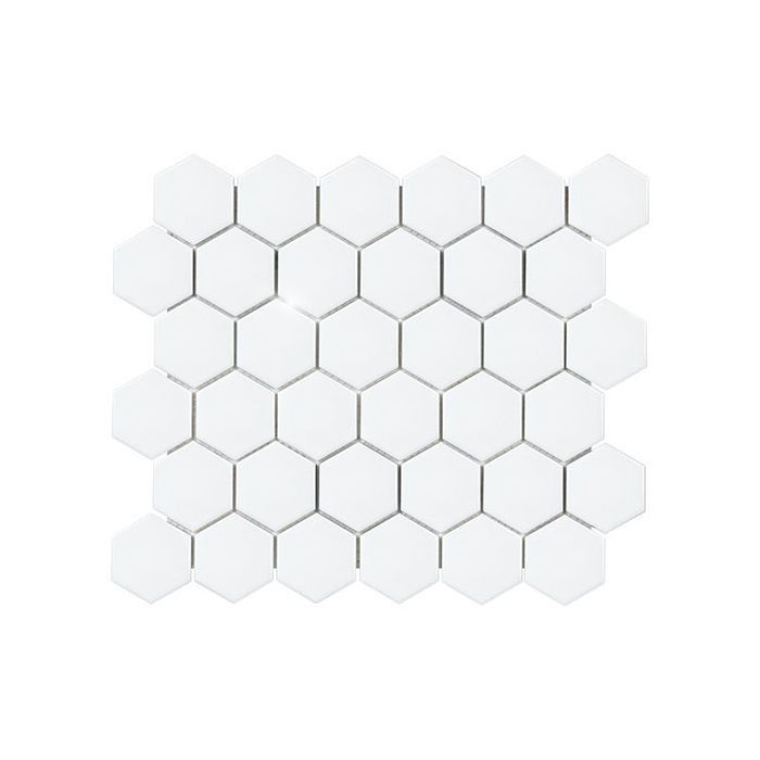 White hexagonal tile mosaic.