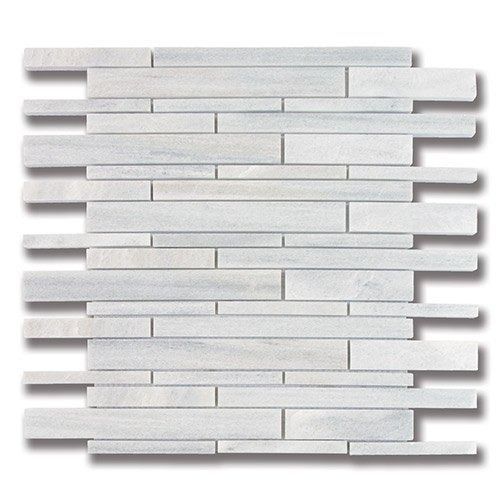 White and light gray mosaic tile with a linear, staggered design.
