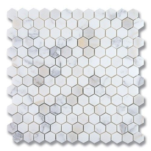 White and grey marble hexagon mosaic tile sheet.