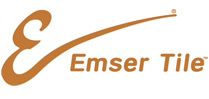 Emser Tile logo: Orange cursive "E" over "Emser Tile" in brown, with a swoosh.