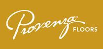 Logo for Provenza Floors, featuring the name in cursive white letters on a mustard-yellow background.