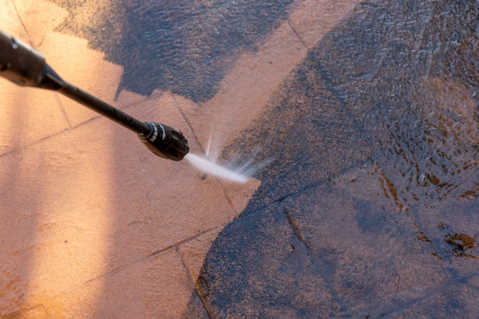 close up pressure washing patio