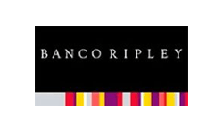 Un logo para banco Ripley con un fondo a rayas.