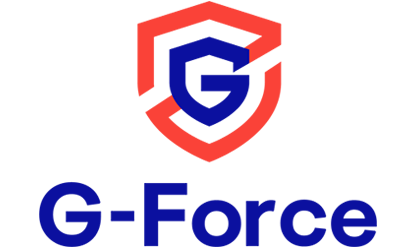 El logo de G-Force es un logo rojo, azul y blanco con un escudo.