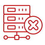 Un ícono de línea roja de un servidor con una x en un círculo.