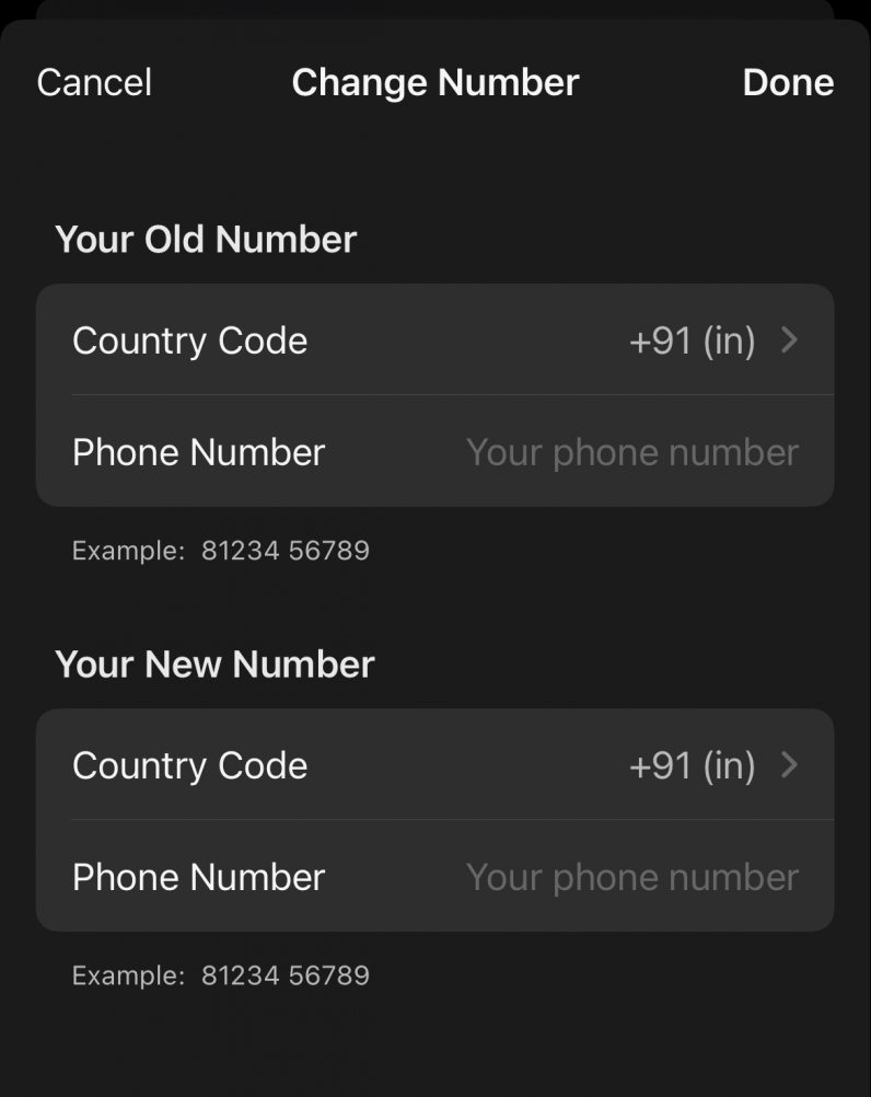 Type in your old and new numbers to swap accounts.