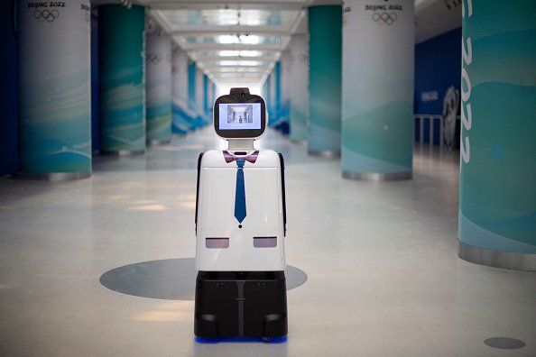 BEIJING, CHINA - FEBRUARY 16: A robot is seen in the National Aquatics Centre during Day 12 of the Beijing 2022 Winter Olympics on on February 16, 2022 in Beijing, China. (Photo by Justin Setterfield/Getty Images)