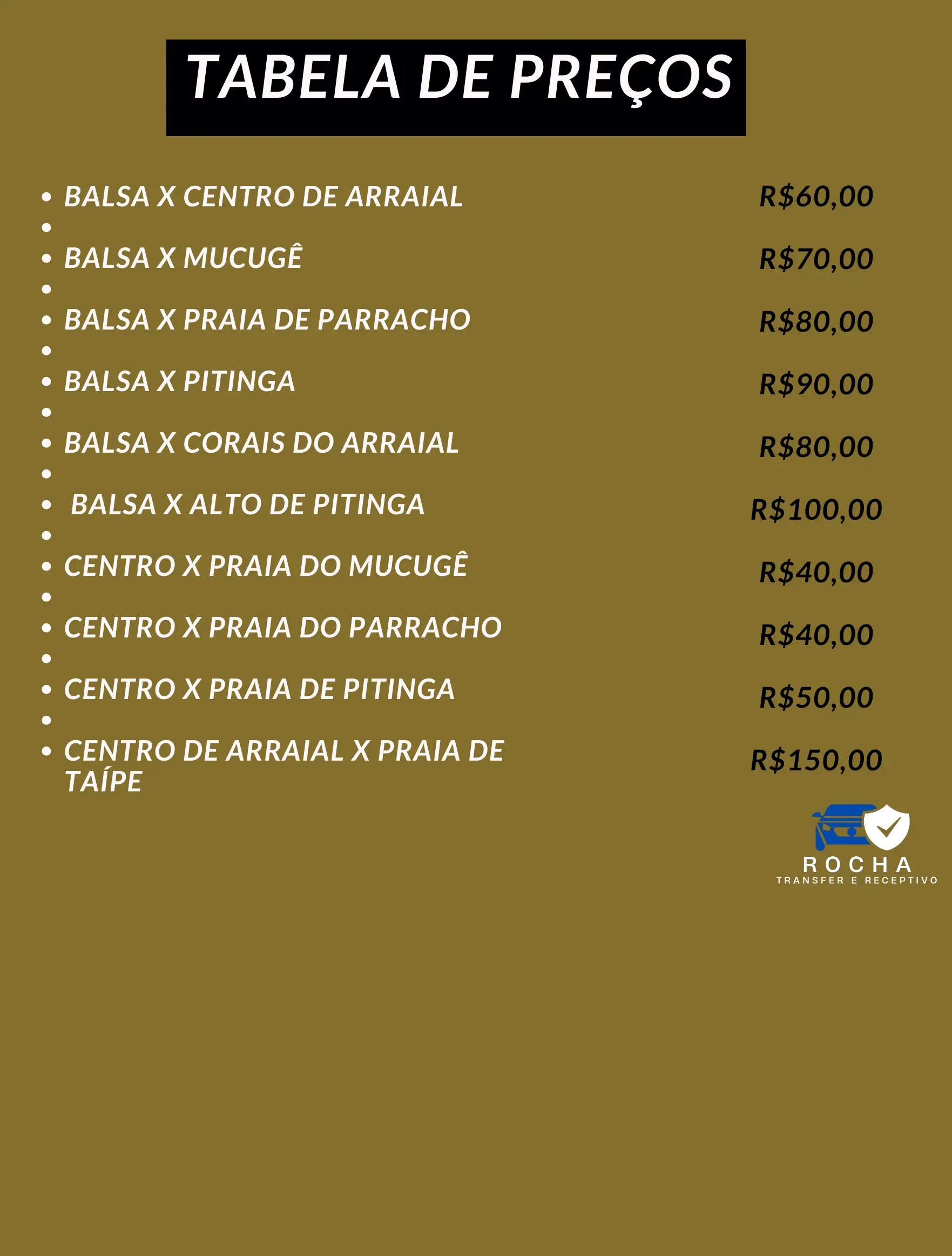 tabela de táxi em Arraial d'ajuda