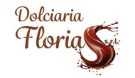 Logo per Dolciaria Floria srl; testo in caratteri marroni su una spruzzata di cioccolato liquido.