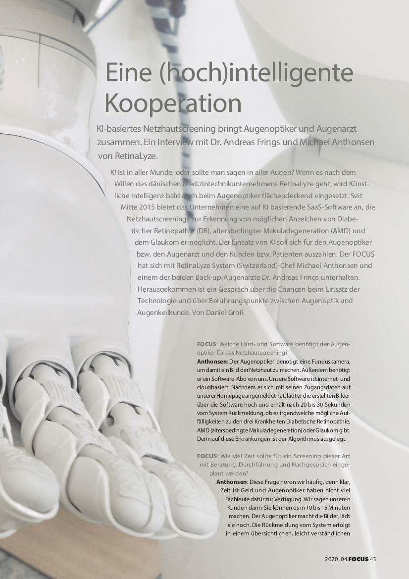 Artikel FOCUS über RetinaLyze