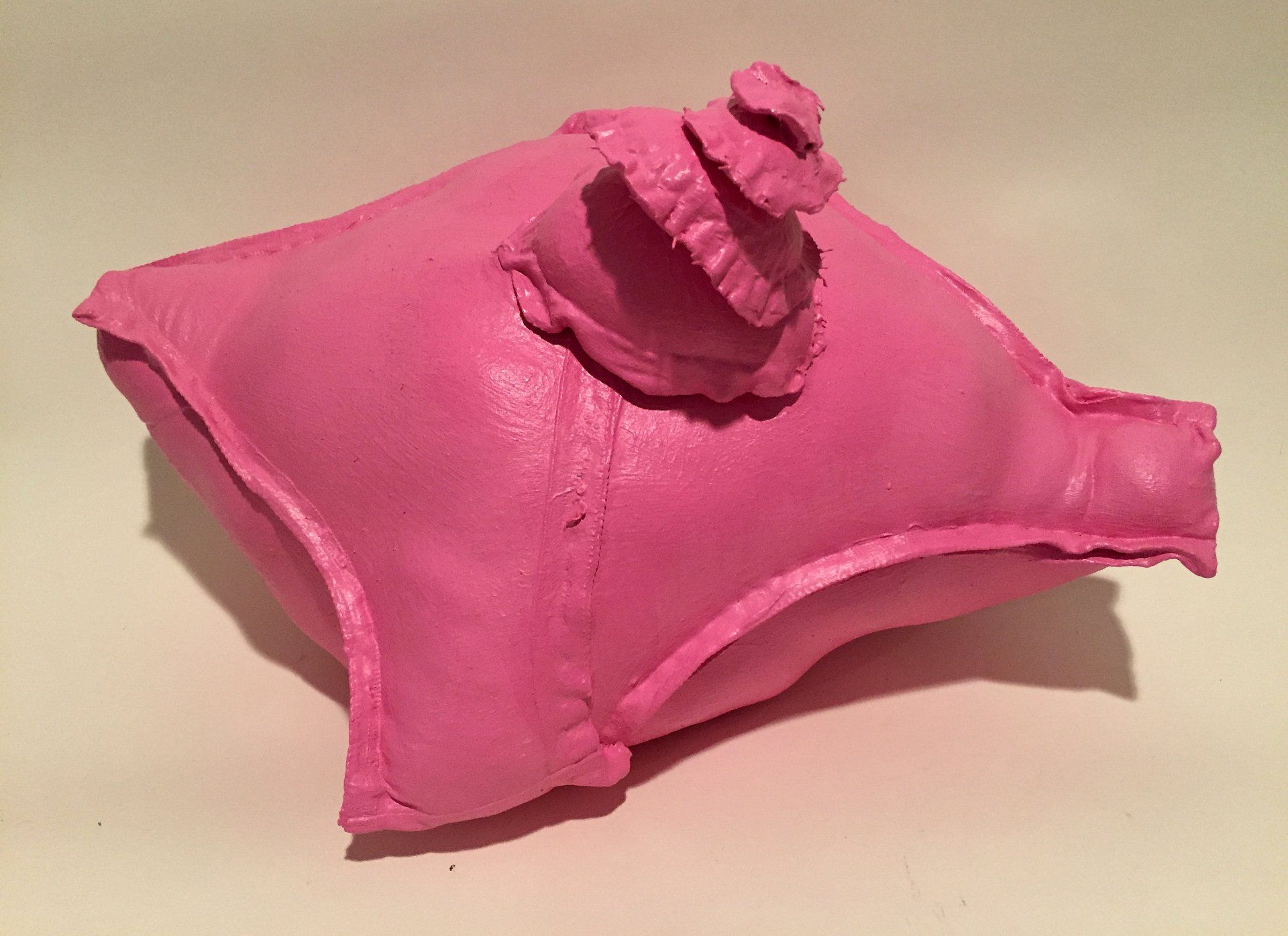 Repurposed underwear, cloth, soft stuffing, thread, gesso, acrylic paint, 2018