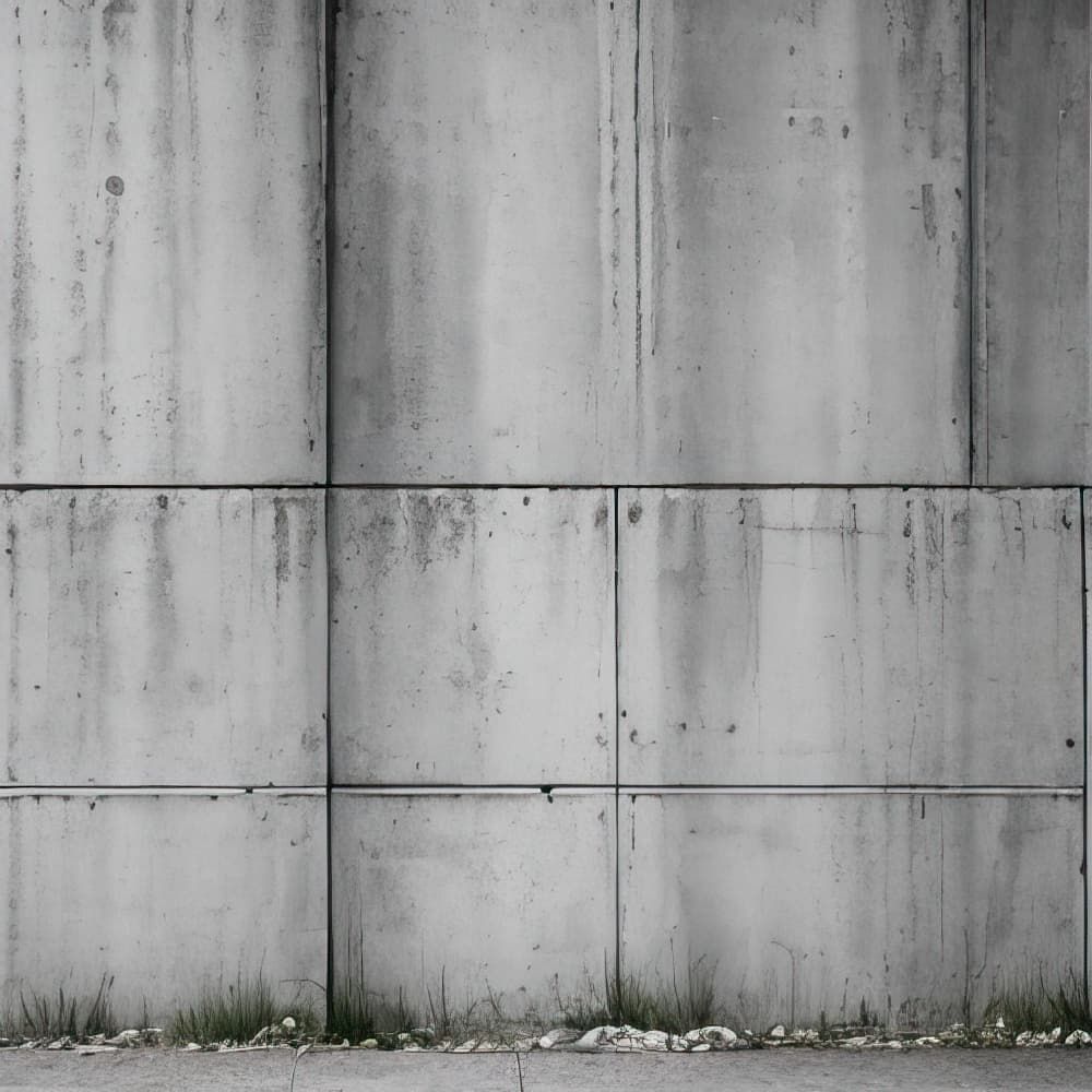 A close up of a concrete wall with grass growing out of it.