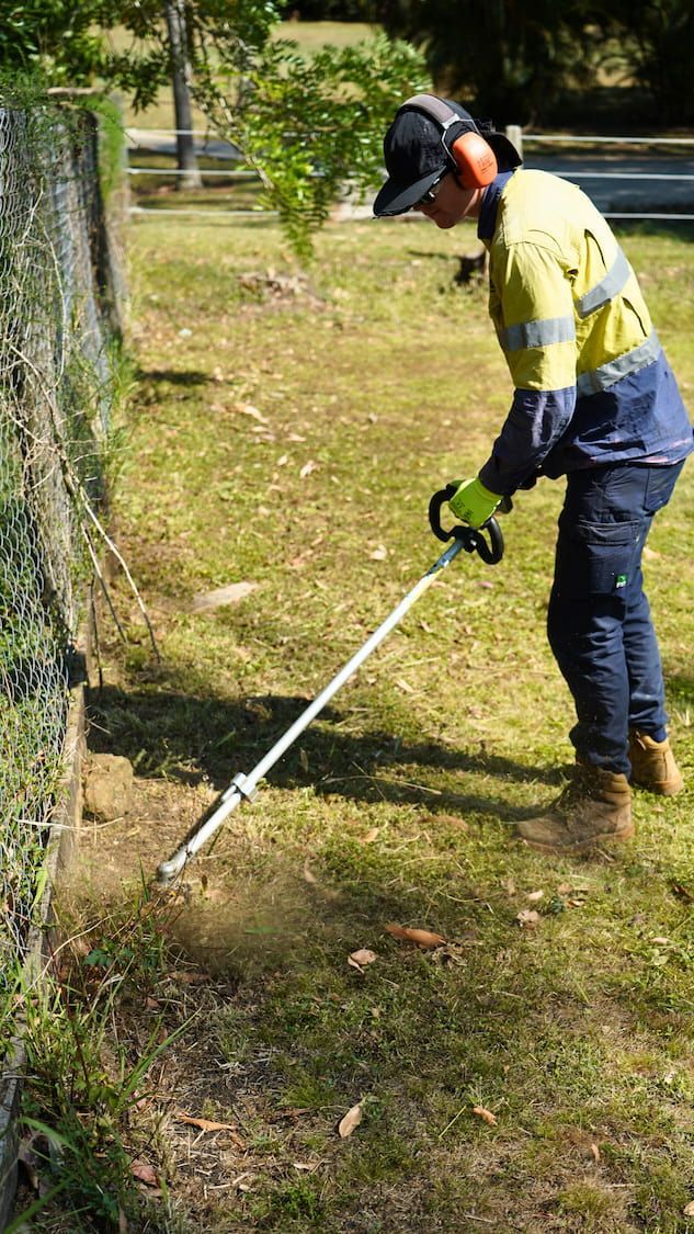 A person trimming a law