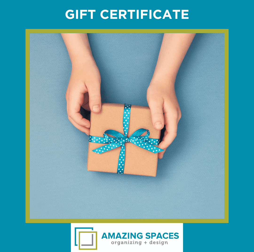 A gift certificate for amazing spaces organizing and design
