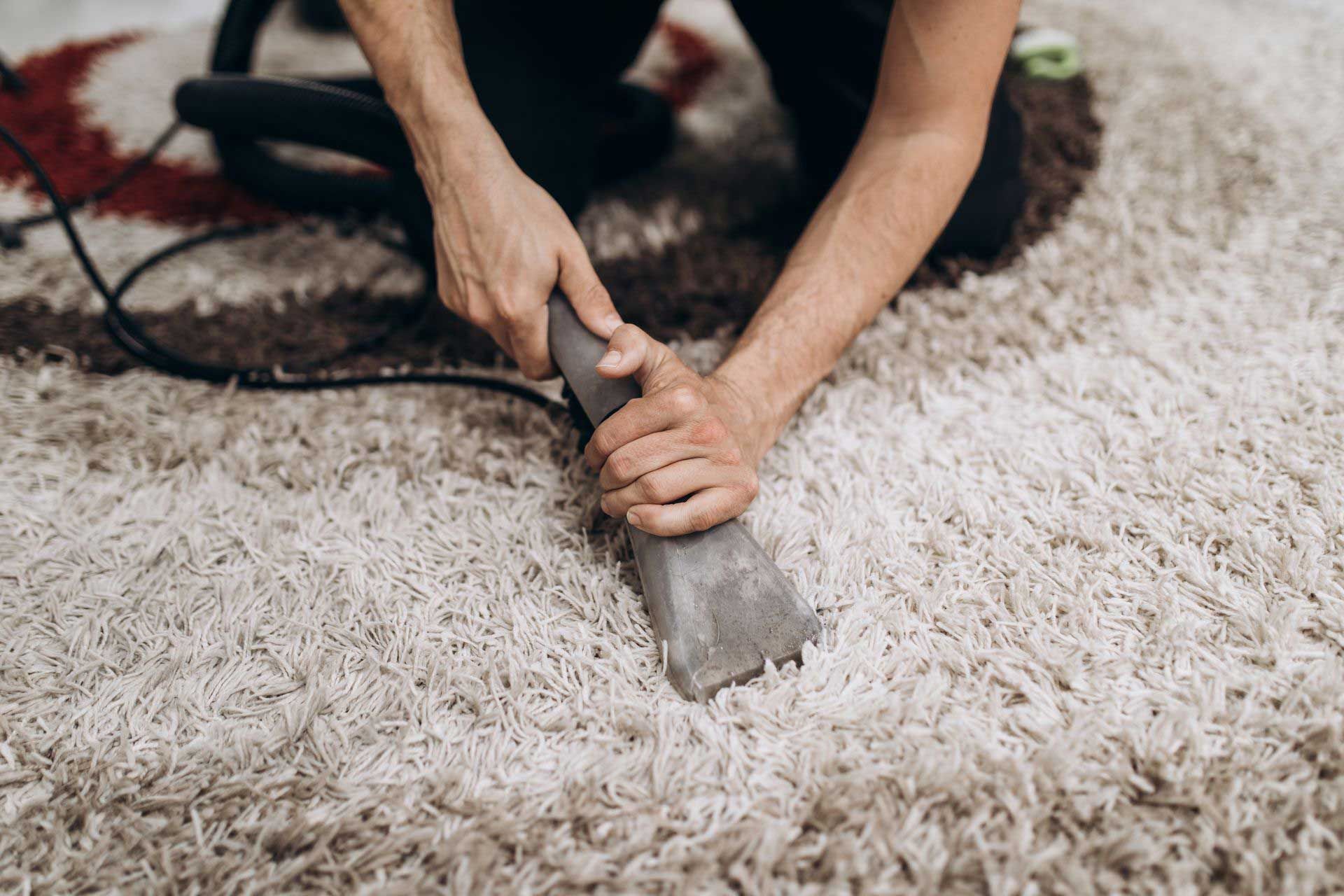 Worker Removing Dust on Carpet