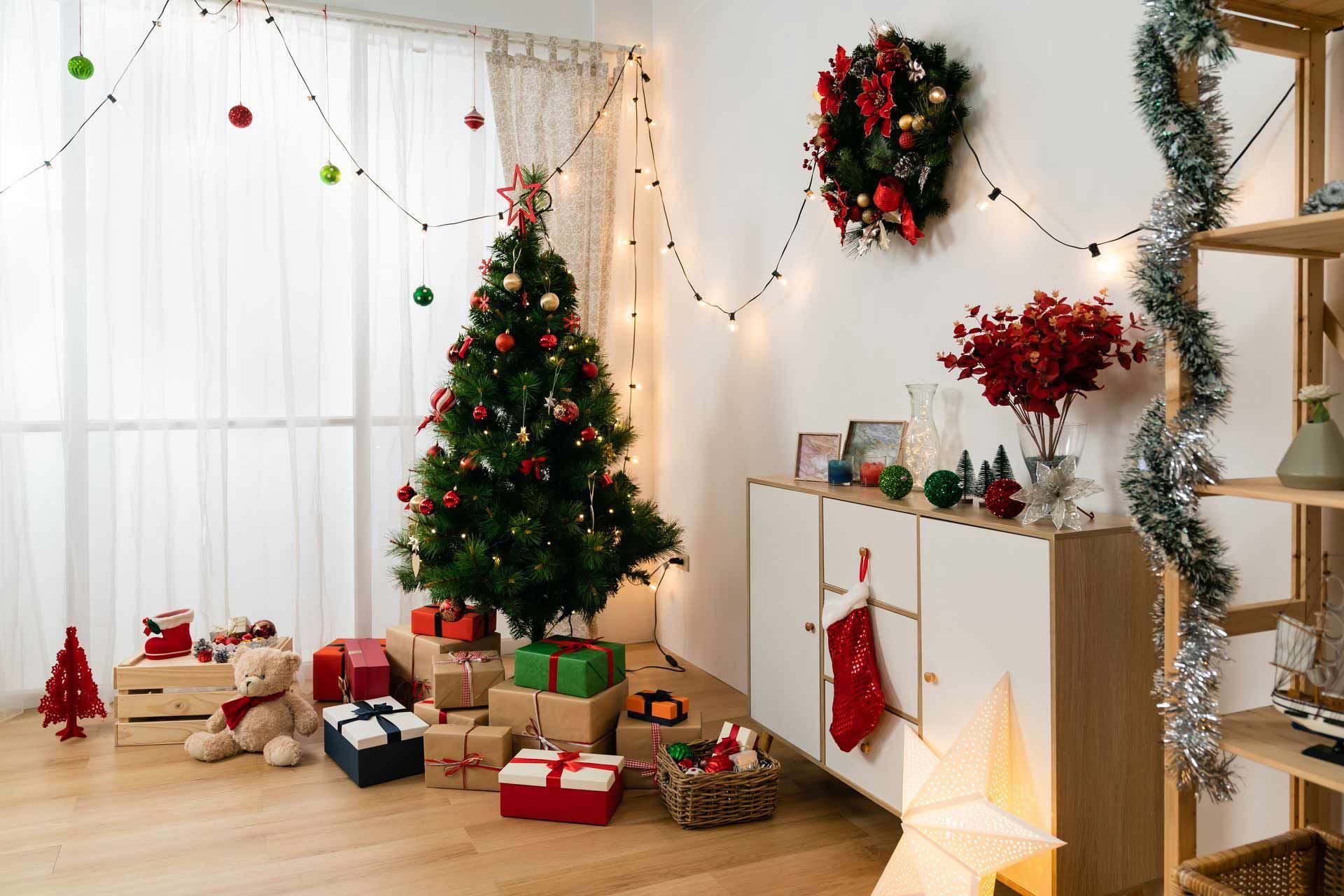 Festive Christmas tree with gifts