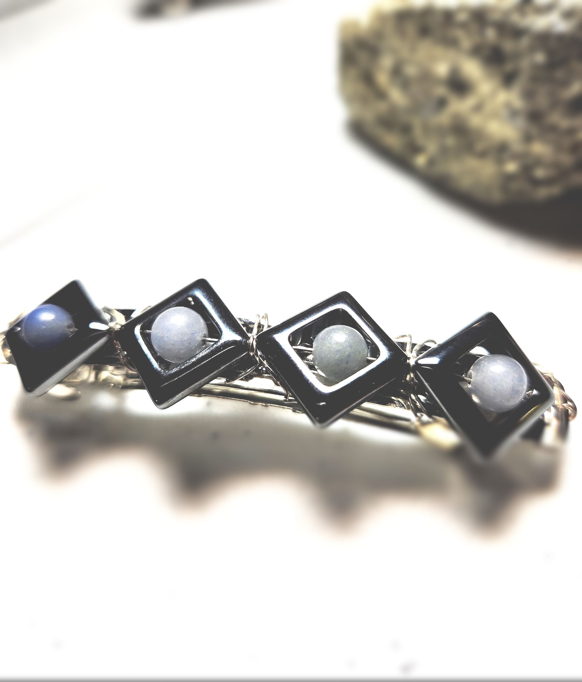 SMOOTH SODALITE HEMATITE CRYSTAL Hair Barrette