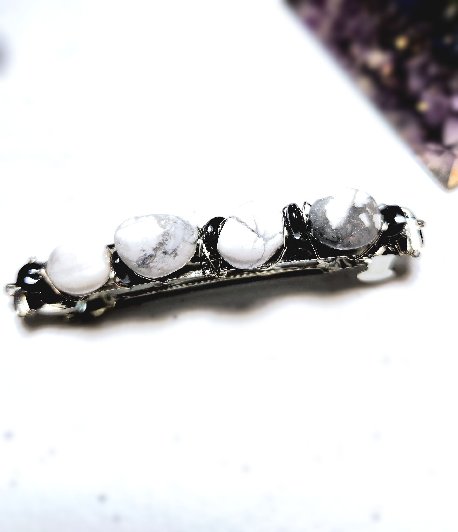 HEMATITE HOWLITE JASPER CRYSTAL Hair Barrette