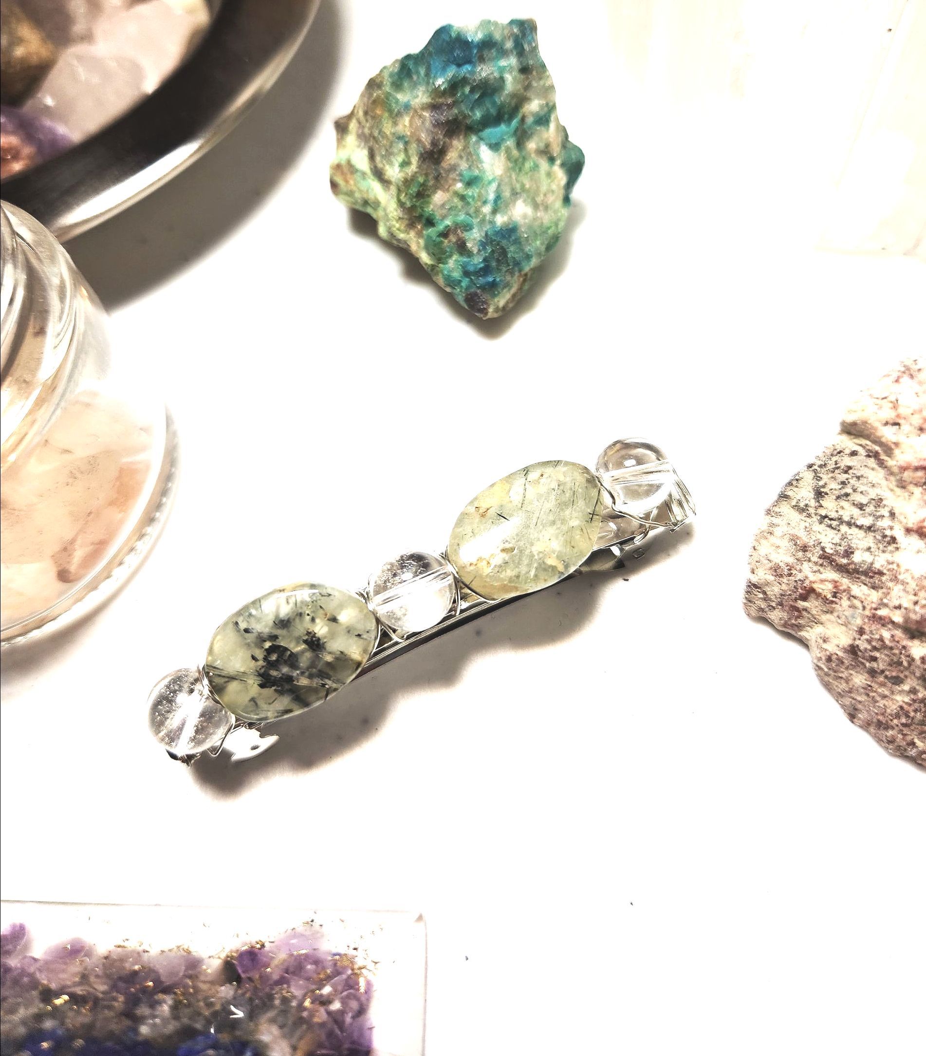 PRETTY PREHNITE CRYSTAL Hair Barrette