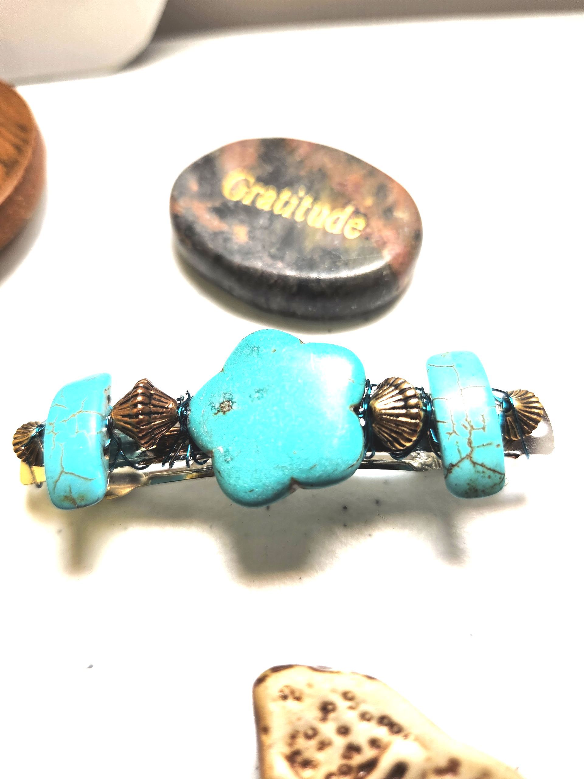 FLOWER TURQUOISE CRYSTAL Hair Barrette