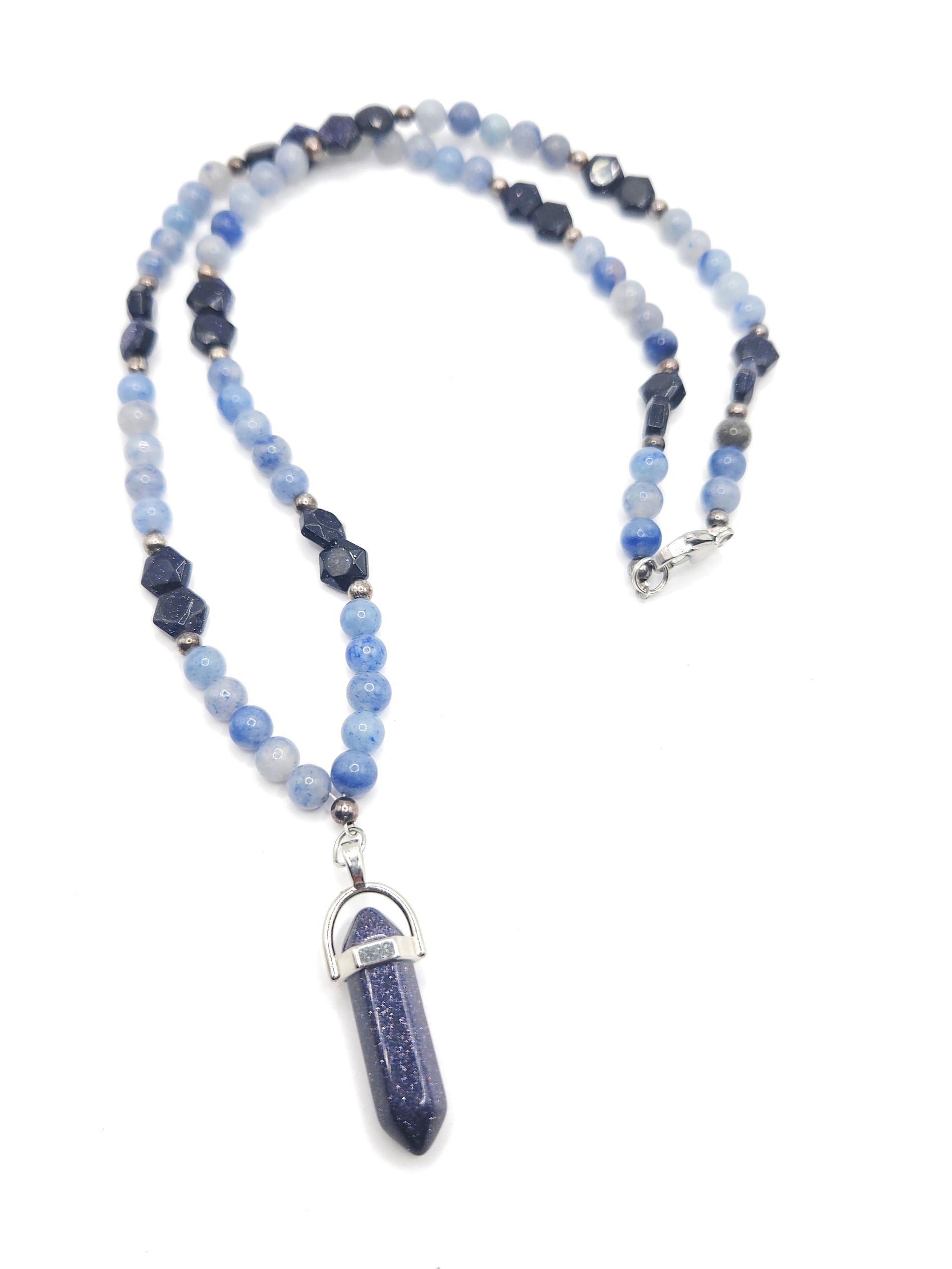 SPARKLING BLUE GOLDSTONE AVENTURINE CRYSTAL Necklace